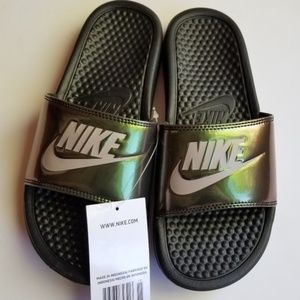 nike slides green and black